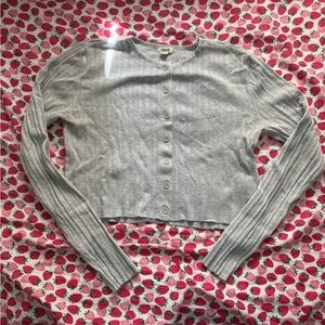 Garage Light Gray Ribbed Button-Up Top
